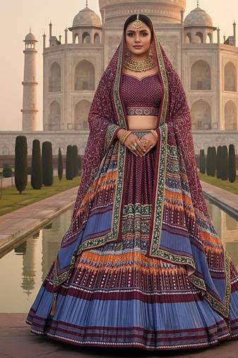 Elegant Satin Pleated Digital Print Lehenga with Blouse & Dupatta | Premium Party Wear | With Cancan Attached