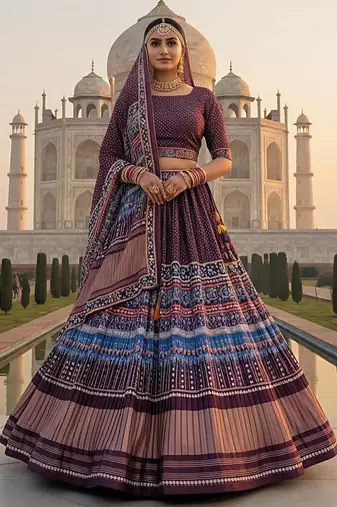 Elegant Satin Pleated Digital Print Lehenga with Blouse & Dupatta | Premium Party Wear | With Cancan Attached