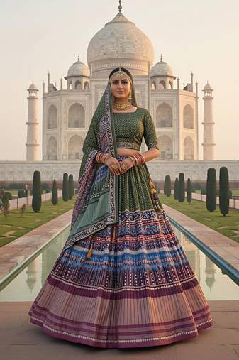 Elegant Satin Pleated Digital Print Lehenga with Blouse & Dupatta | Premium Party Wear | With Cancan Attached