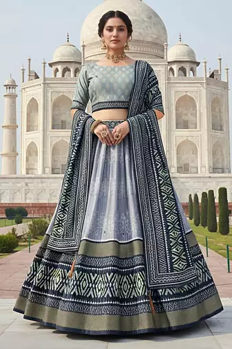 Elegant Satin Pleated Digital Print Lehenga with Blouse & Dupatta | Premium Party Wear | With Cancan Attached