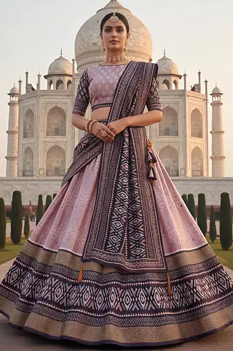 Elegant Satin Pleated Digital Print Lehenga with Blouse & Dupatta | Premium Party Wear | With Cancan Attached