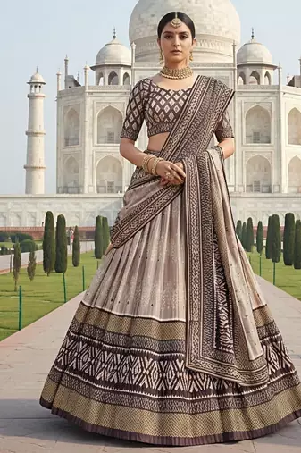 Elegant Satin Pleated Digital Print Lehenga with Blouse & Dupatta | Premium Party Wear | With Cancan Attached