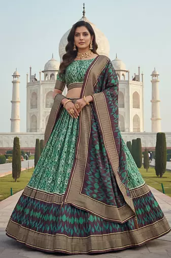 Elegant Satin Pleated Digital Print Lehenga with Blouse & Dupatta | Premium Party Wear | With Cancan Attached