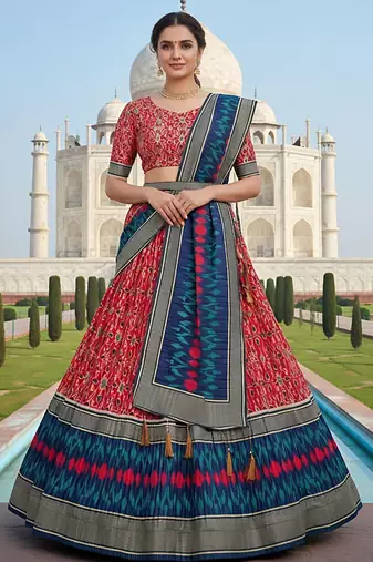 Elegant Satin Pleated Digital Print Lehenga with Blouse & Dupatta | Premium Party Wear | With Cancan Attached