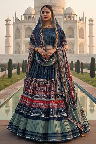Elegant Satin Pleated Digital Print Lehenga with Blouse & Dupatta | Premium Party Wear | With Cancan Attached