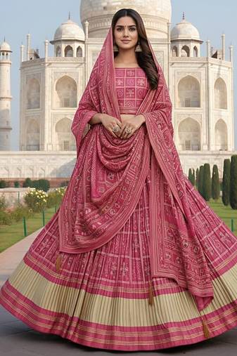 Elegant Satin Pleated Digital Print Lehenga with Blouse & Dupatta | Premium Party Wear | With Cancan Attached