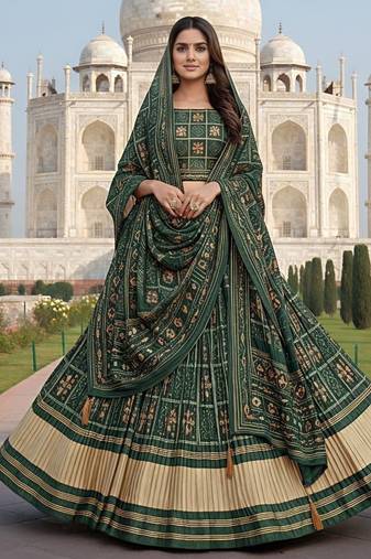 Elegant Satin Pleated Digital Print Lehenga with Blouse & Dupatta | Premium Party Wear | With Cancan Attached