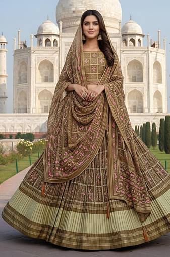 Elegant Satin Pleated Digital Print Lehenga with Blouse & Dupatta | Premium Party Wear | With Cancan Attached