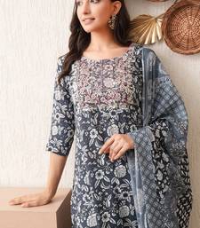 Maroon embroidered chikankari  pure cotton grey straight kurta pant dupatta set