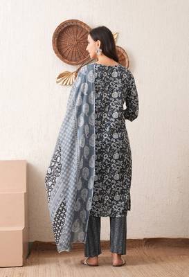 Maroon embroidered chikankari  pure cotton grey straight kurta pant dupatta set 2