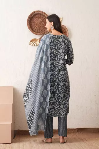 Maroon embroidered chikankari  pure cotton grey straight kurta pant dupatta set