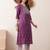 Gold embroidered chikankari  pure cotton dark purple straight kurta pant set