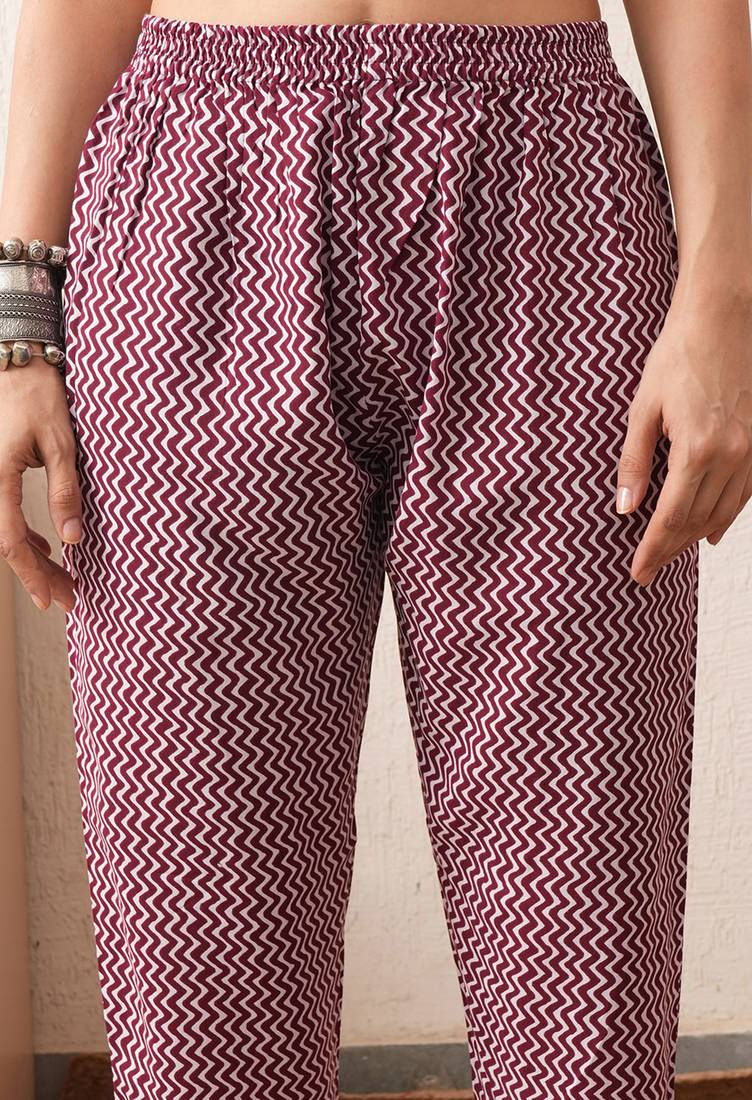 Gold embroidered chikankari  pure cotton maroon straight kurta pant dupatta set