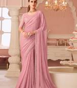 Pink Silk Blend Embellished Saree Sari Comes With Embroidered Blouse