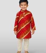 maroon rayon kurta with cream pyjama - traditional lehariya print set