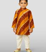 mustard rayon kurta with cream pyjama - traditional lehariya print set