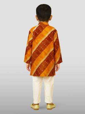 mustard rayon kurta with cream pyjama - traditional lehariya print set 2