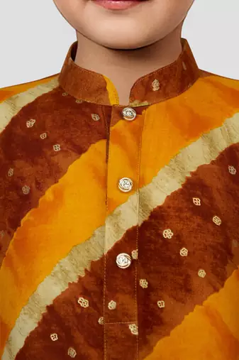 mustard rayon kurta with cream pyjama - traditional lehariya print set