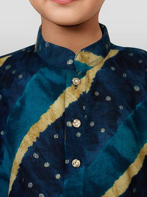 navy blue rayon kurta with cream pyjama - traditional lehariya print set 2