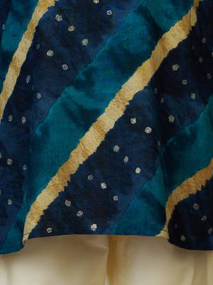 navy blue rayon kurta with cream pyjama - traditional lehariya print set 3