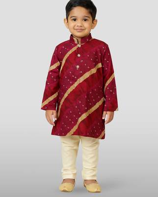 purple rayon kurta with cream pyjama - traditional lehariya print set 1