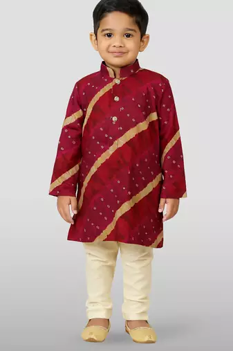 purple rayon kurta with cream pyjama - traditional lehariya print set