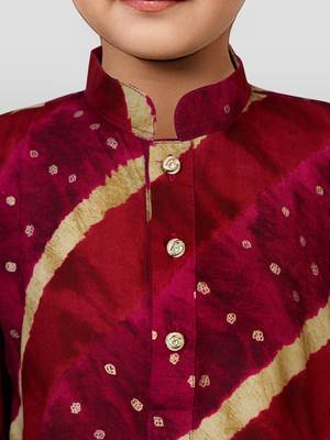purple rayon kurta with cream pyjama - traditional lehariya print set 2