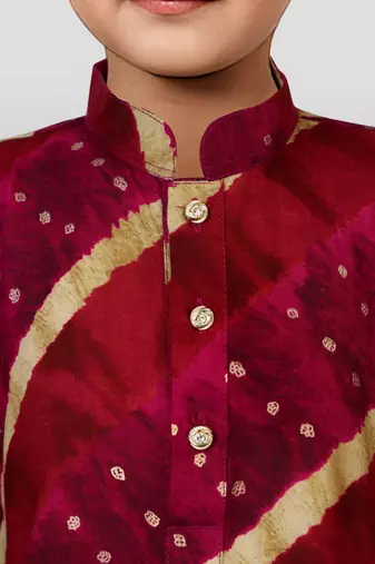 purple rayon kurta with cream pyjama - traditional lehariya print set