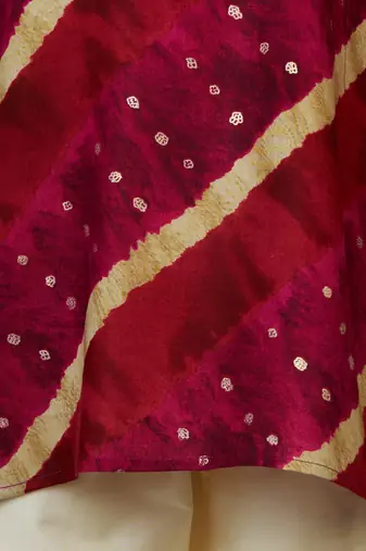 purple rayon kurta with cream pyjama - traditional lehariya print set