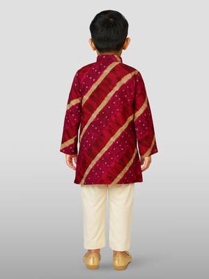 purple rayon kurta with cream pyjama - traditional lehariya print set 4