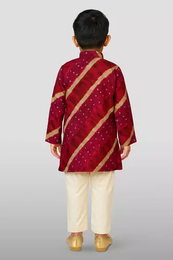 purple rayon kurta with cream pyjama - traditional lehariya print set