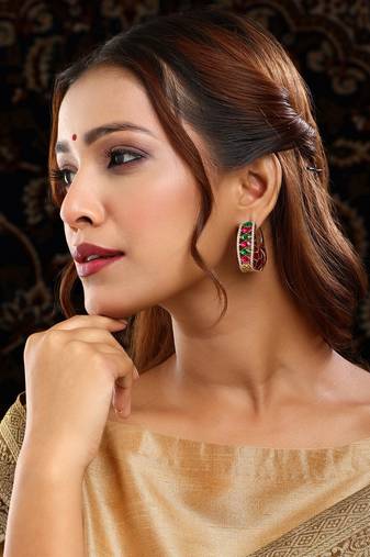 Gold plated kundan Multicolor stone earrings