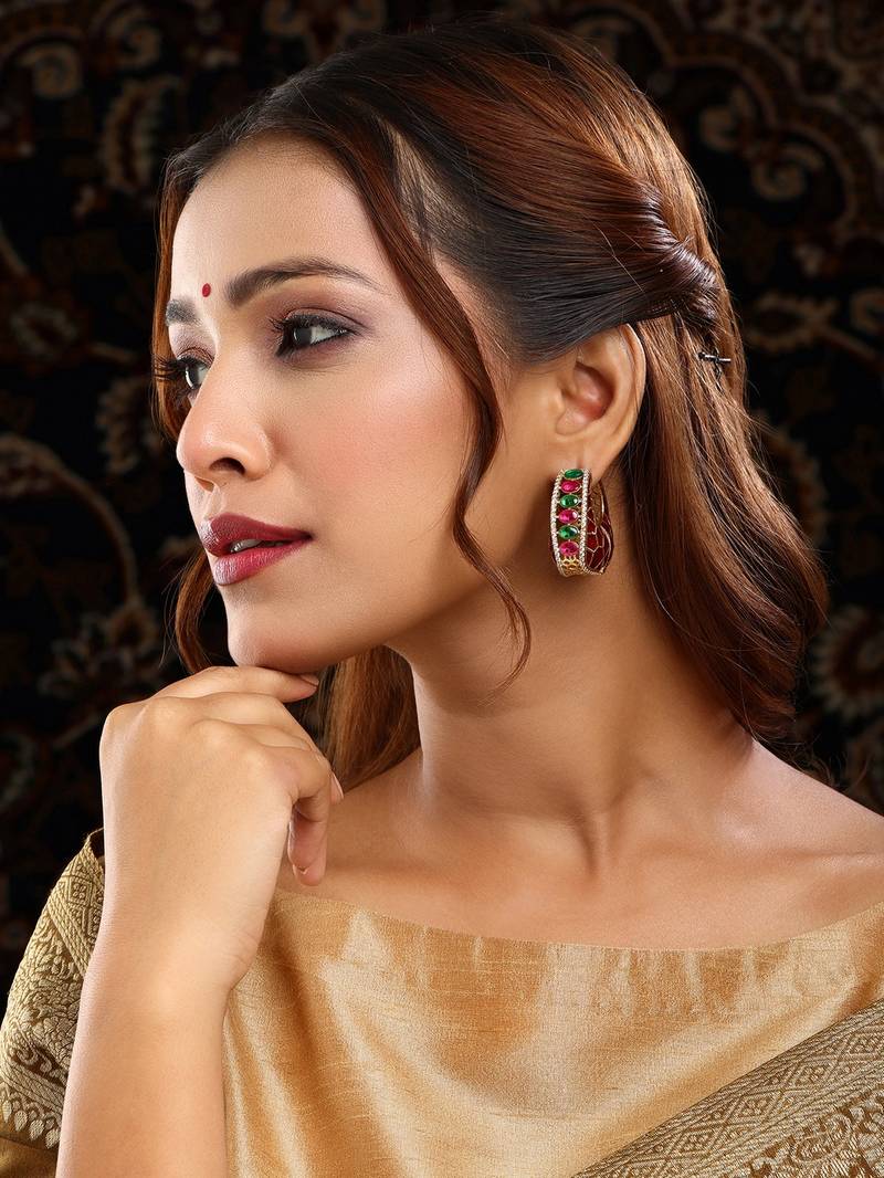 Gold plated kundan Multicolor stone earrings