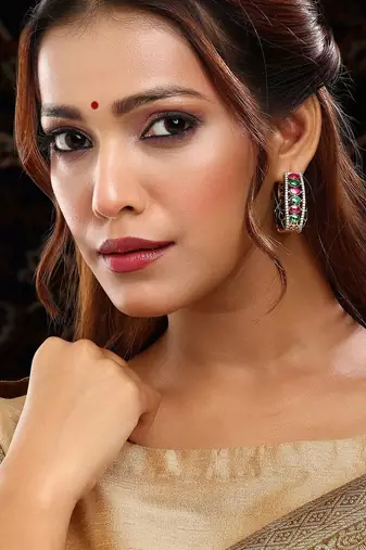 Gold plated kundan Green Stone earrings