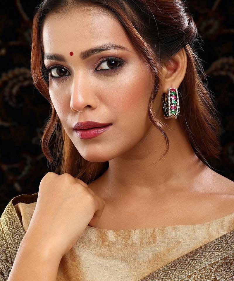 Gold plated kundan Green Stone earrings