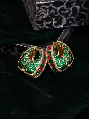 Gold plated kundan Green Stone earrings 2