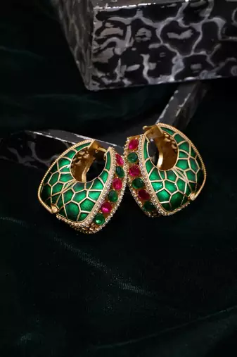 Gold plated kundan Green Stone earrings