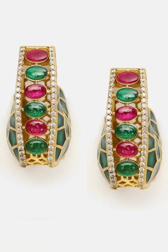 Gold plated kundan Green Stone earrings