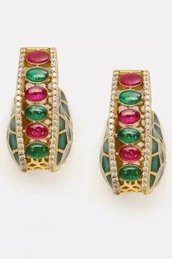 Gold plated kundan Green Stone earrings