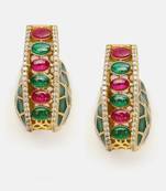 Gold plated kundan Green Stone earrings