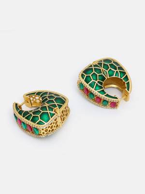 Gold plated kundan Green Stone earrings 4