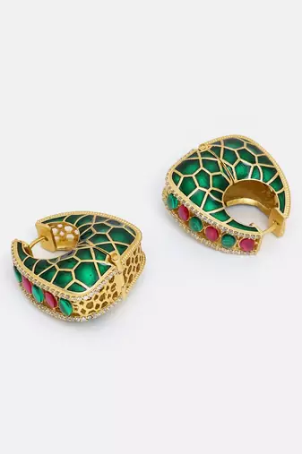 Gold plated kundan Green Stone earrings