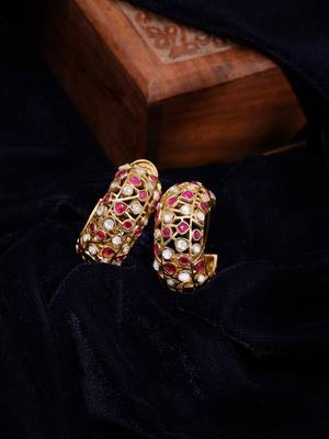 Gold plated kundan red stone earrings 2