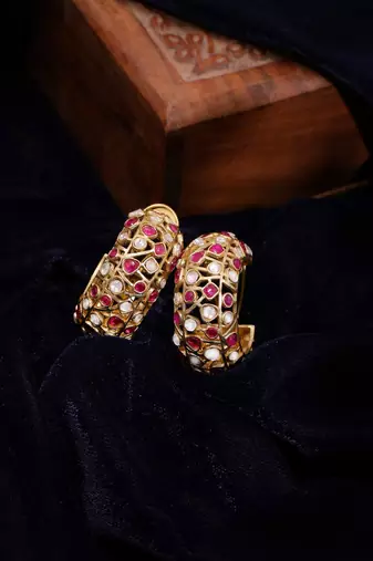 Gold plated kundan red stone earrings