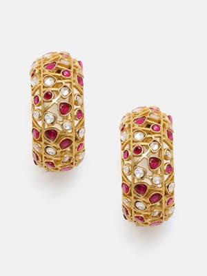 Gold plated kundan red stone earrings 3
