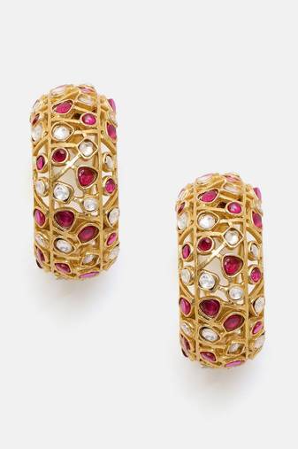 Gold plated kundan red stone earrings