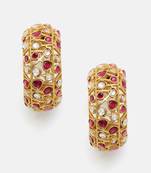 Gold plated kundan red stone earrings