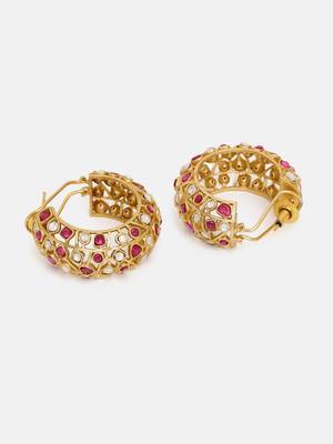 Gold plated kundan red stone earrings 4
