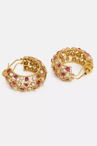 Gold plated kundan red stone earrings