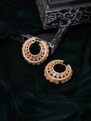 Gold plated kundan pink stone hoop earrings 2